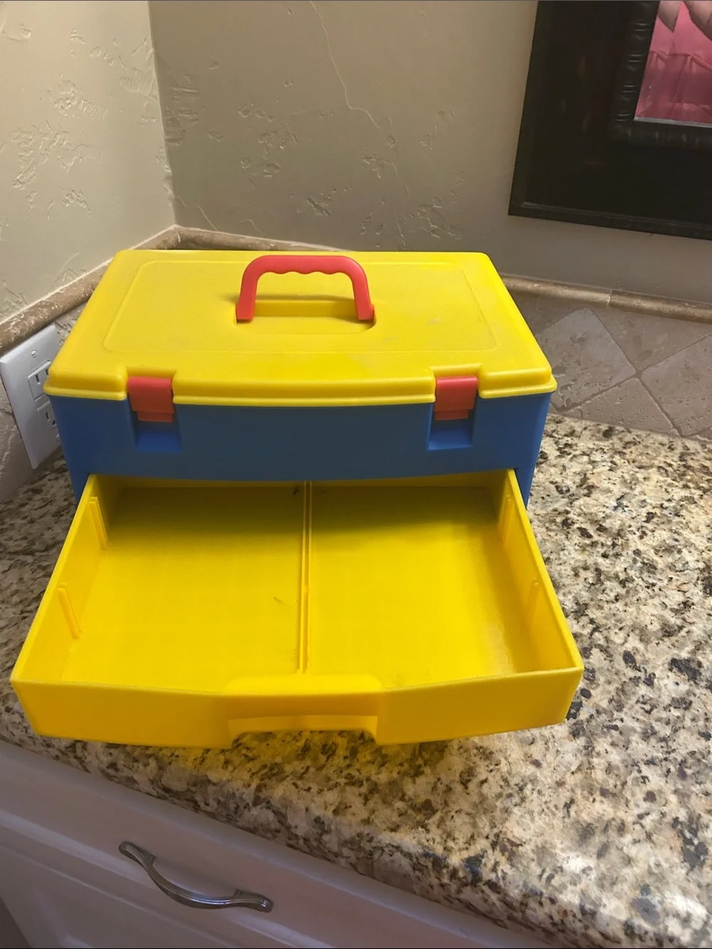 Kids Multi-Color Plastic Toy Storage Box with Drawers - Yellow/Blue/Red & Handle